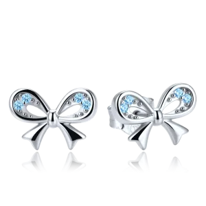 MINET Children's Silver Blue Flower Earrings with White Zircons JMAD0074BE00