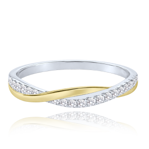 MINET Silver Two-Tone Braided Ring with White Zirconia, Size 52 JMAN0004GR52