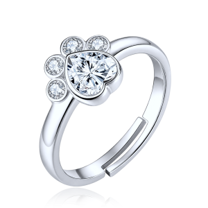 MINET Children's Silver Ring with a Paw and White Zircon, Size 51 JMAD0029SR51