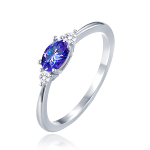 MINET Silver ring with a lavender-blue cubic zirconia and white cubic zirconias, size 52 JMAN0604BR52
