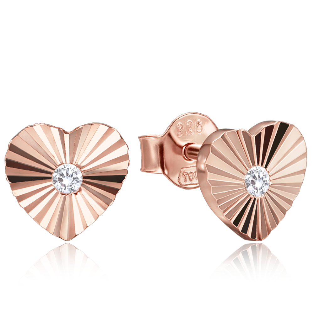 Levně MINET Decentní rosegold stříbrné náušnice srdíčka se zirkony JMAS0325RE00