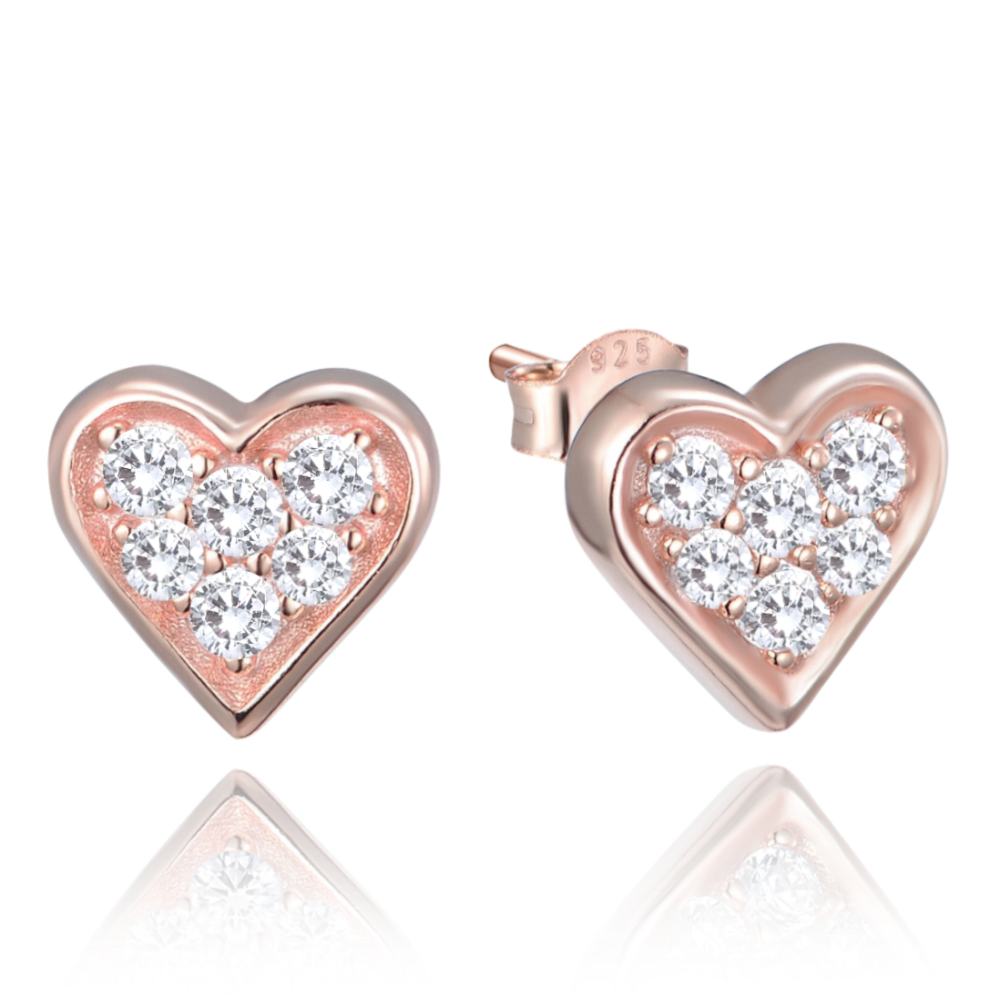 MINET Rose gold stříbrné náušnice srdíčka se zirkony JMAN0479RE00