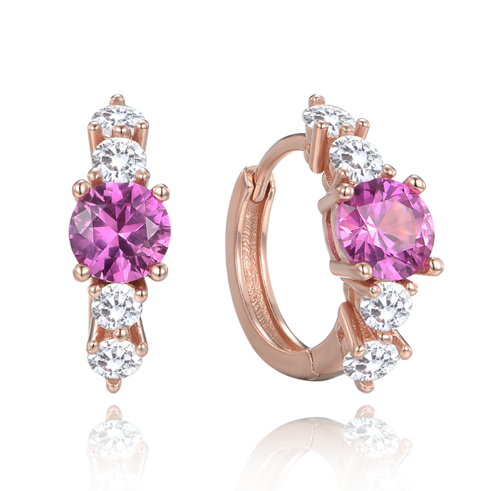 Levně MINET Rose gold stříbrné náušnice kroužky s růžovými JMAN0595RE00