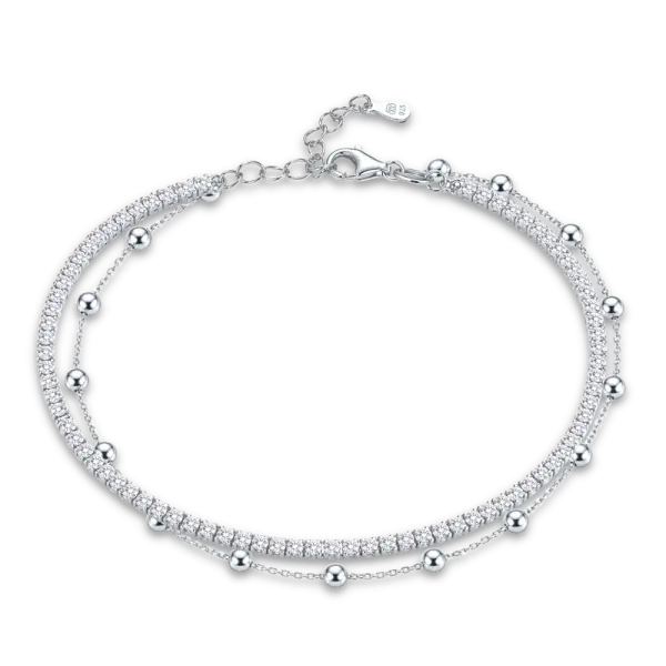 Levně MINET Elegantní dvojitý stříbrný náramek s bílým zirkonem JMAS0332SB17