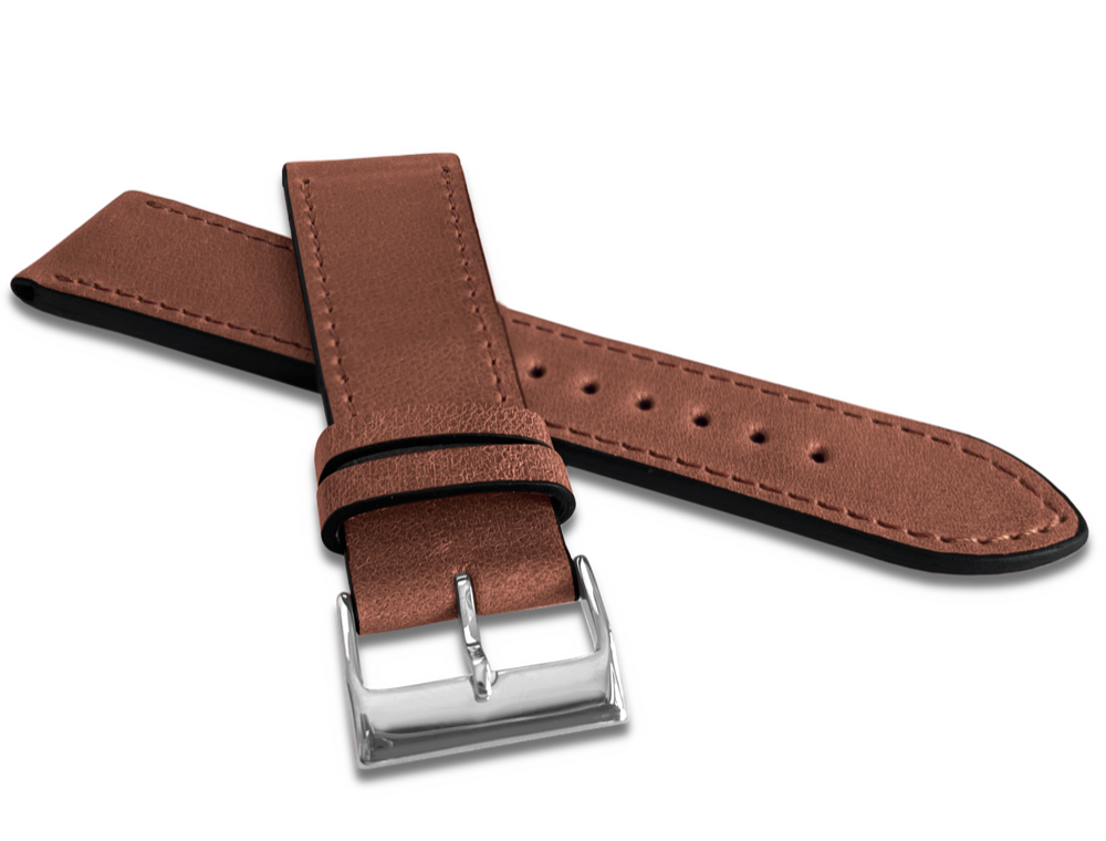 Levně LAVVU LSZUE22 Hnědý prošitý řemínek SLIM z luxusní kůže Top Grain - 22 mm