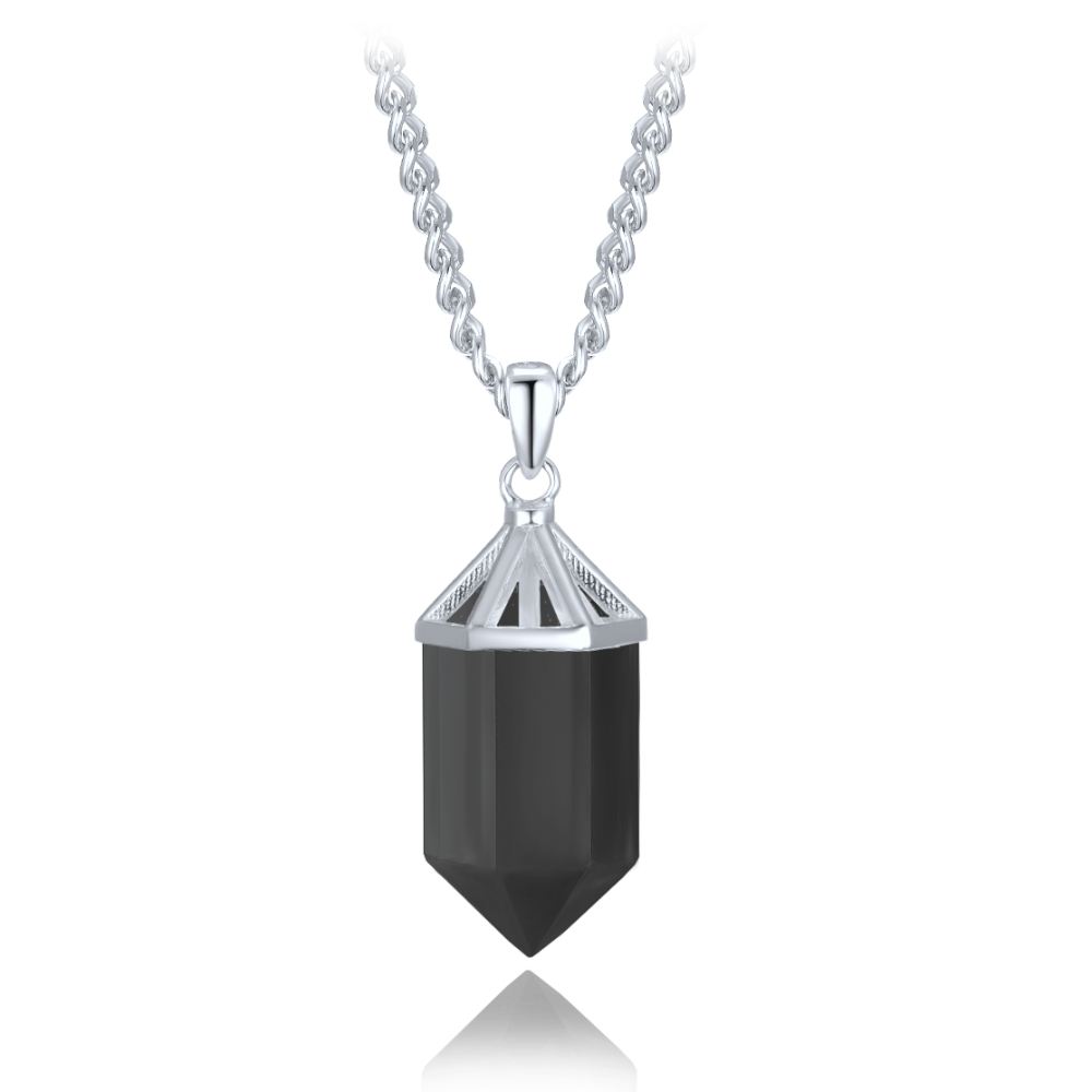 MINET Luxusní stříbrný náhrdelník obsidián JMAN0665CN47