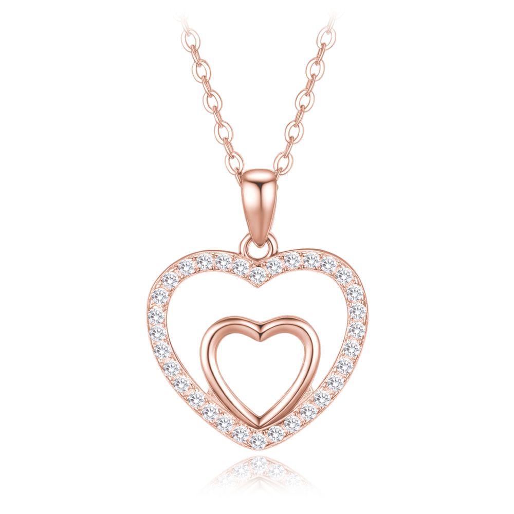 MINET Rose gold stříbrný náhrdelník se srdíčkem s bílými zirkony JMAN0670RN45