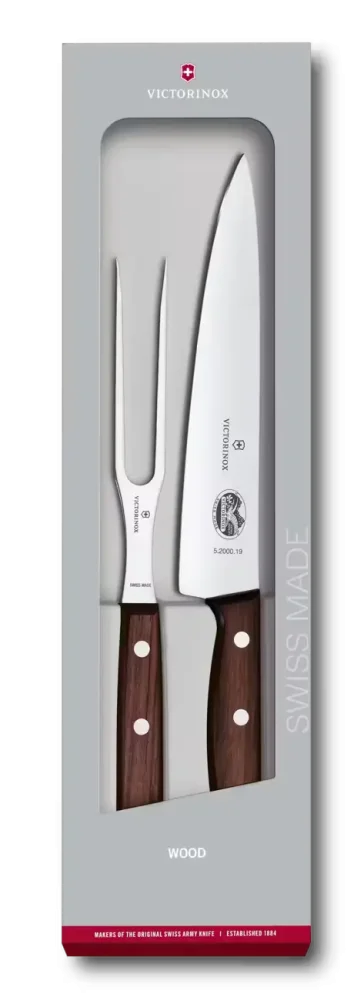 Levně Sada kuchařského nože a vidličky Victorinox 5.1020.2G, Wood