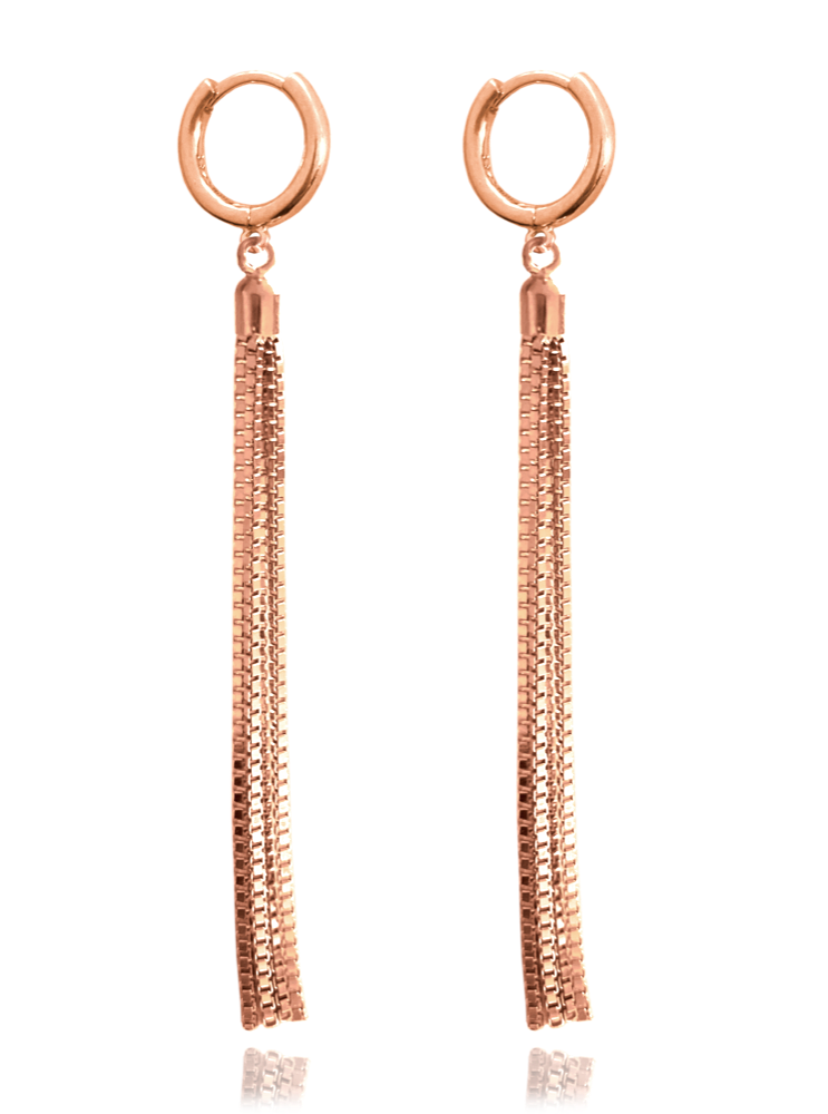 Levně MINET Rose gold řetízkové stříbrné visací náušnice JMAN0324RE00