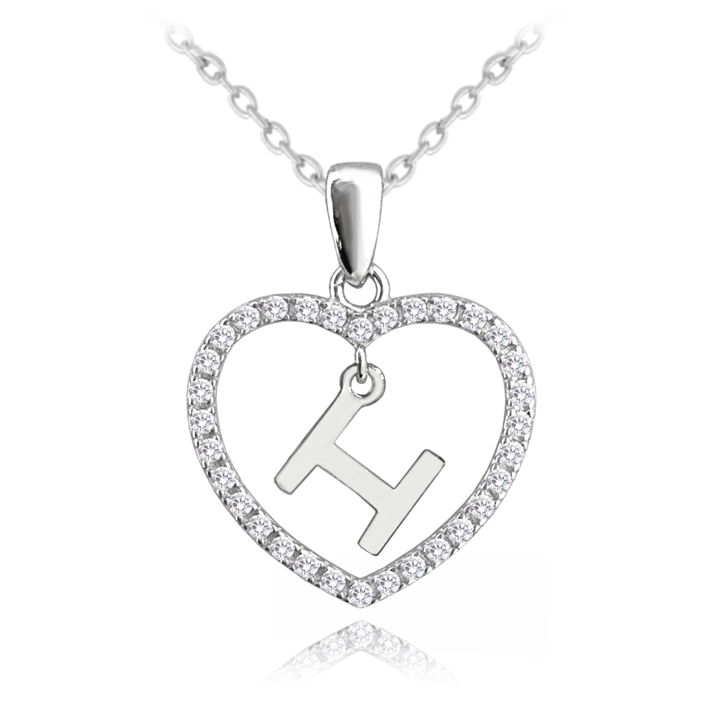 MINET Stříbrný náhrdelník písmeno v srdíčku "H" se zirkonyJMAS900HSN45