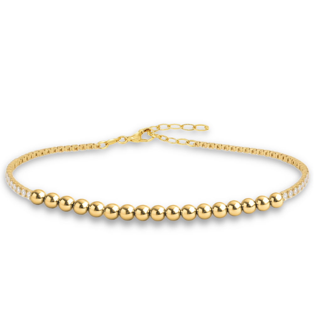Levně MINET Elegantní zlatý náramek s kuličkou a bílým zirkonem Au 585/1000 2,85g JMG0323WGB19