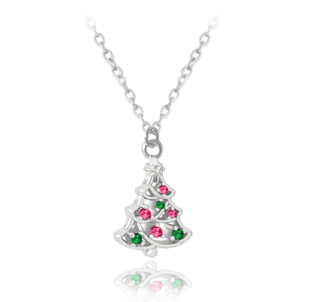 MINET Vánoční stříbrný náhrdelník CHRISTMAS TREE JMAS8044SN42