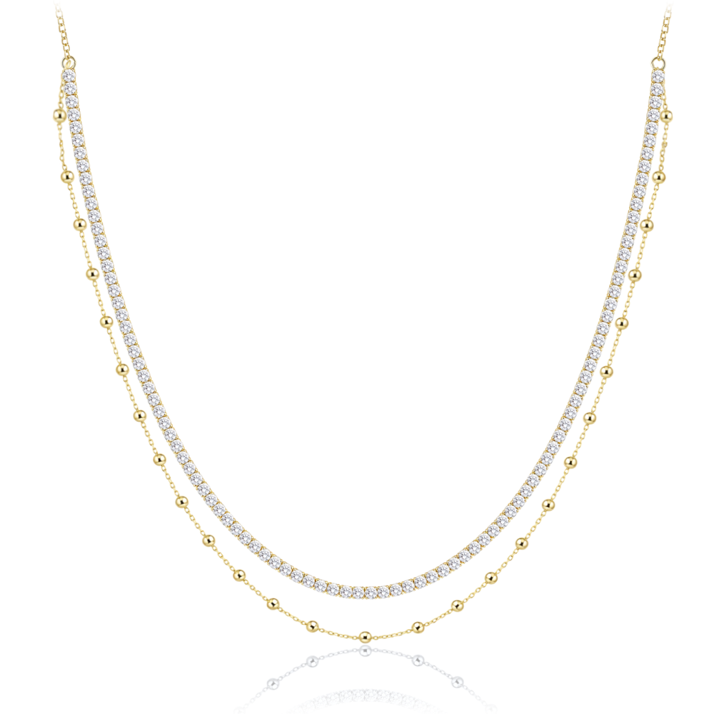 Levně MINET Elegantní dvojitý pozlacený stříbrný náhrdelník s bílým zirkonem JMAS0332GN45