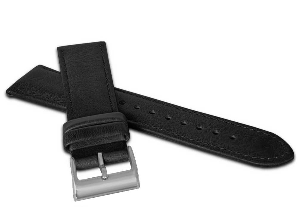 Levně LAVVU LSM0263 Černý kožený řemínek Copenhagen s titanovou sponou - 22 mm