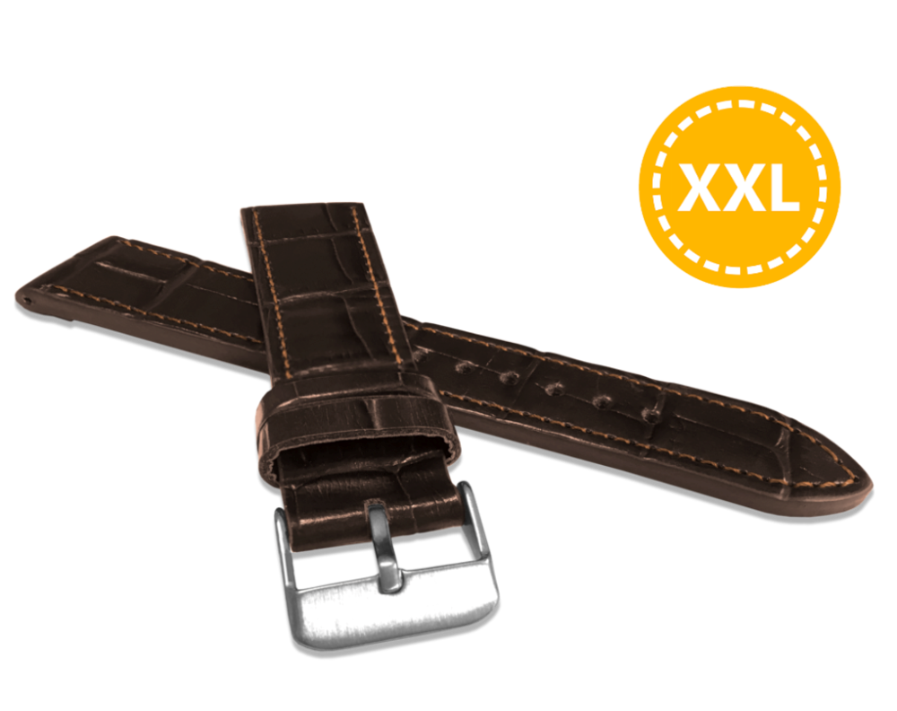 Levně LAVVU LSJXC18 XXL Prodloužený tmavě hnědý prošitý řemínek CROCO z luxusní kuže Top Grain - 18 mm XXL
