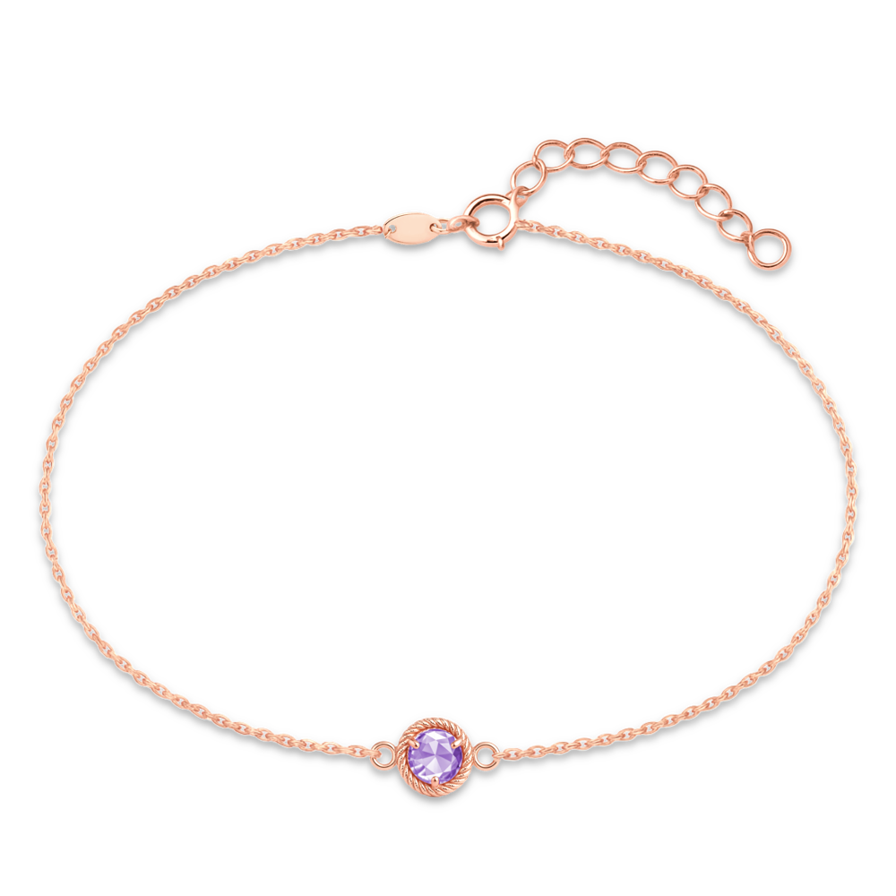 Levně MINET Decentní zlatý rose gold náramek s fialovým zirkonem Au 585/1000 0,75g JMG0318FRB16