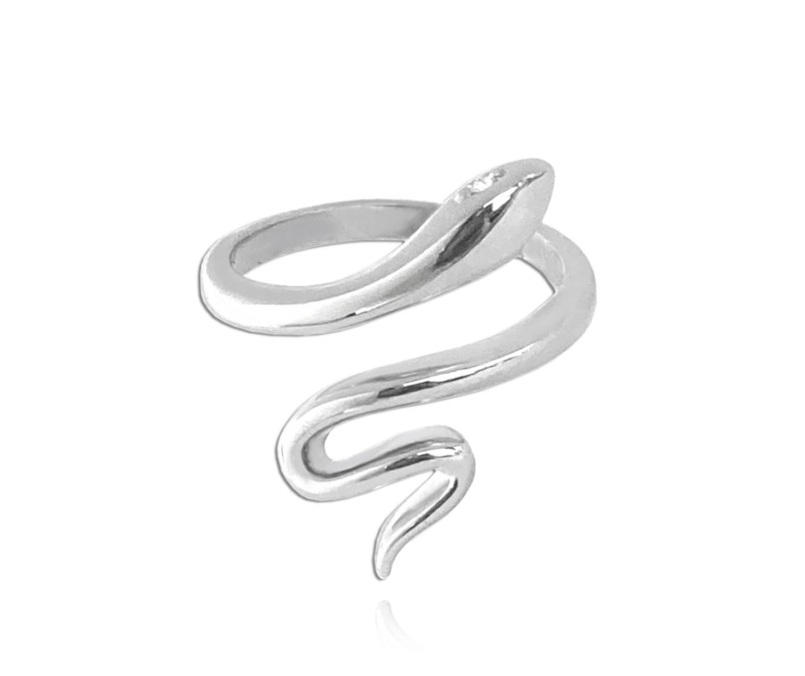 MINET Stříbrný prsten SNAKE s bílými zirkony vel. 58 JMAN0219SR58