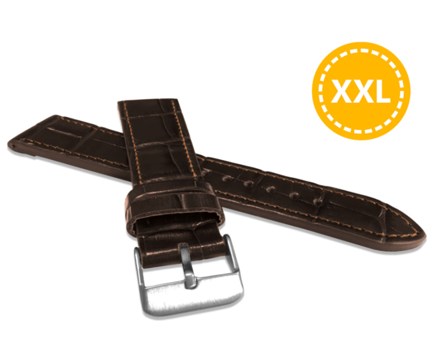 Levně LAVVU LSJXC22 XXL Prodloužený tmavě hnědý prošitý řemínek CROCO z luxusní kuže Top Grain - 22 mm XXL