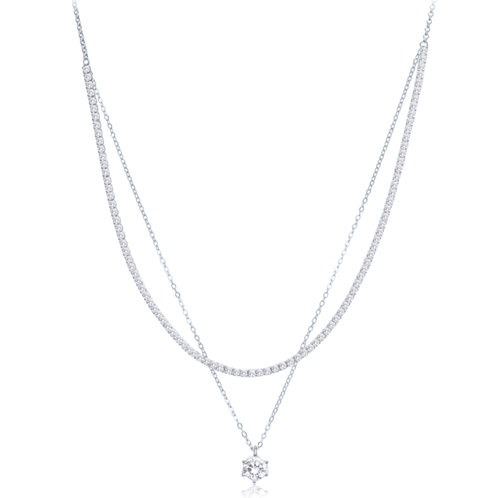 Levně MINET Elegantní dvojitý stříbrný náhrdelník s bílým zirkonem JMAS0333SN45
