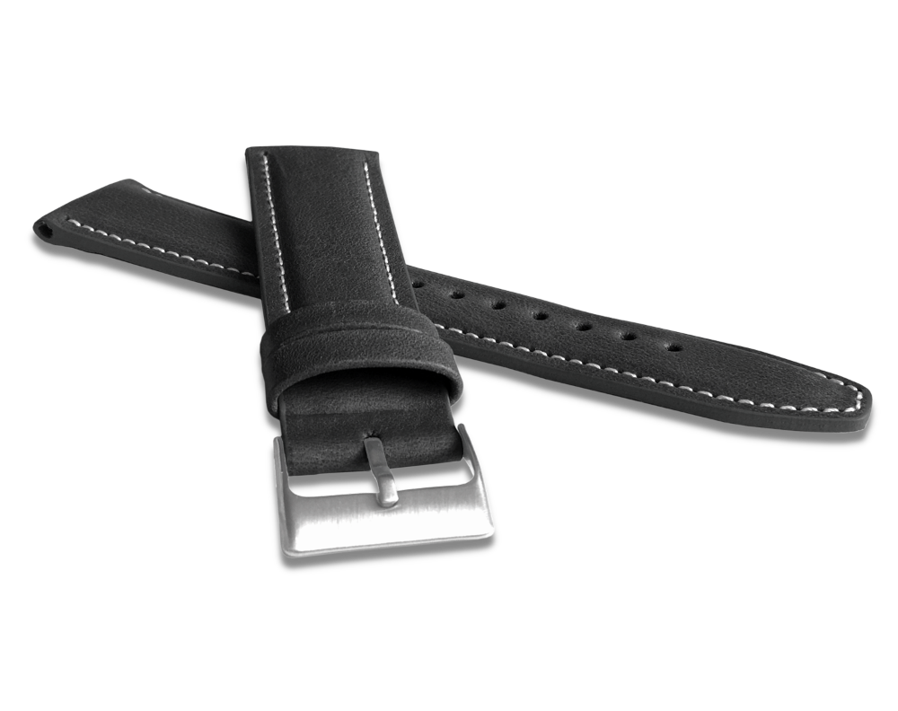 Levně LAVVU LSKUB26 Polstrovaný černý prošitý řemínek CLASSIC z luxusní kůže Top Grain - 26mm