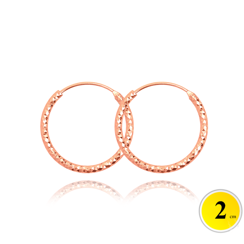 Levně MINET Rose gold broušené stříbrné náušnice KRUHY 2 cm JMAN0392RE02
