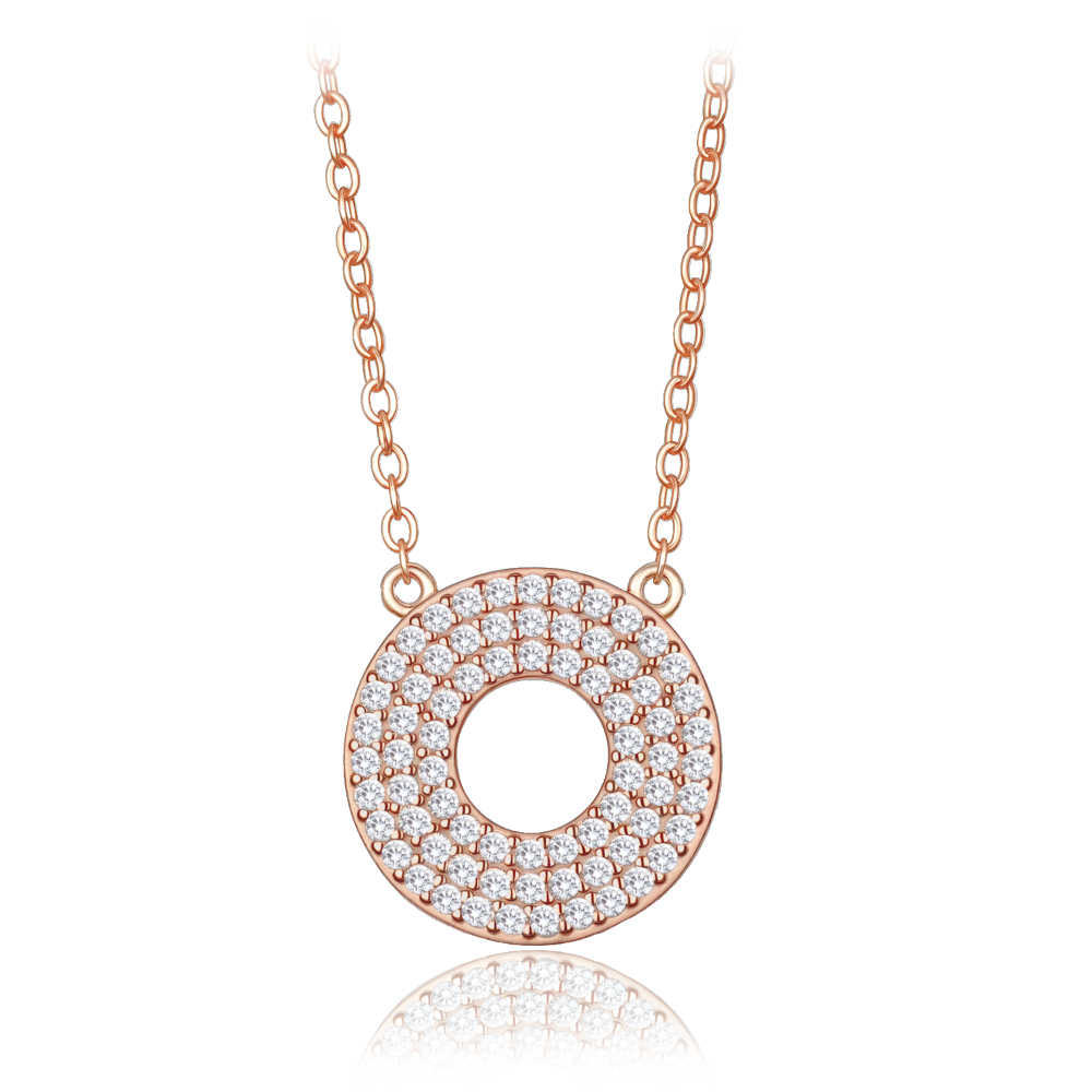 MINET Luxusní rose gold stříbrný náhrdelník kroužek s bílými zirkony JMAS0314RN45