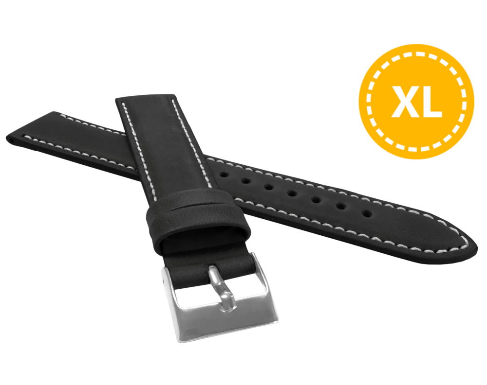 Levně LAVVU LSBXB18 XL Prodloužený polstrovaný černý prošitý řemínek SPORT z luxusní kůže Top Grain - 18 mm