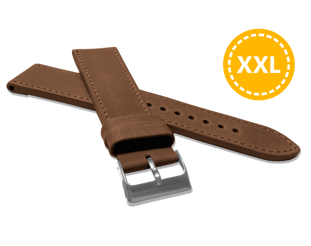 Levně LAVVU XXL Prodloužený prošitý hnědý řemínek SPORT z luxusní kůže Top Grain - 22 XXL