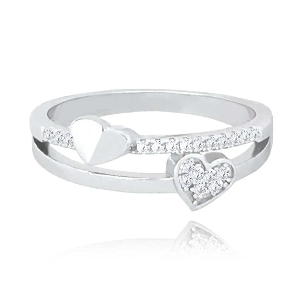 MINET Stříbrný srdíčkový prsten LOVE se zirkony vel. 50 JMAN0372SR50