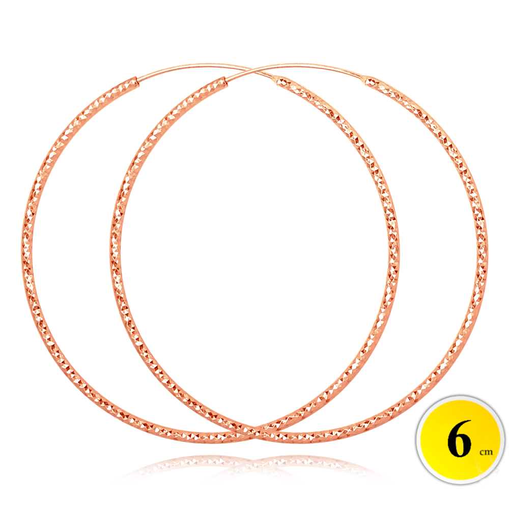 Levně MINET Rose gold broušené stříbrné náušnice KRUHY 6 cm JMAN0392RE06