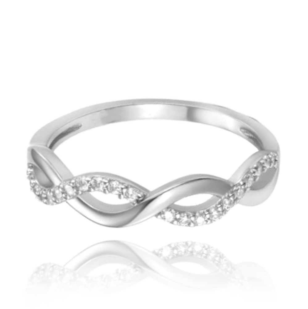 MINET Překřížený stříbrný prsten s bílým zirkonem vel.63 JMAN0510SR63