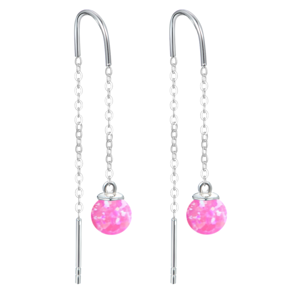 Levně MINET Stříbrné náušnice hanging balls s růžovými opálky a zirkonem JMAS0242PE00