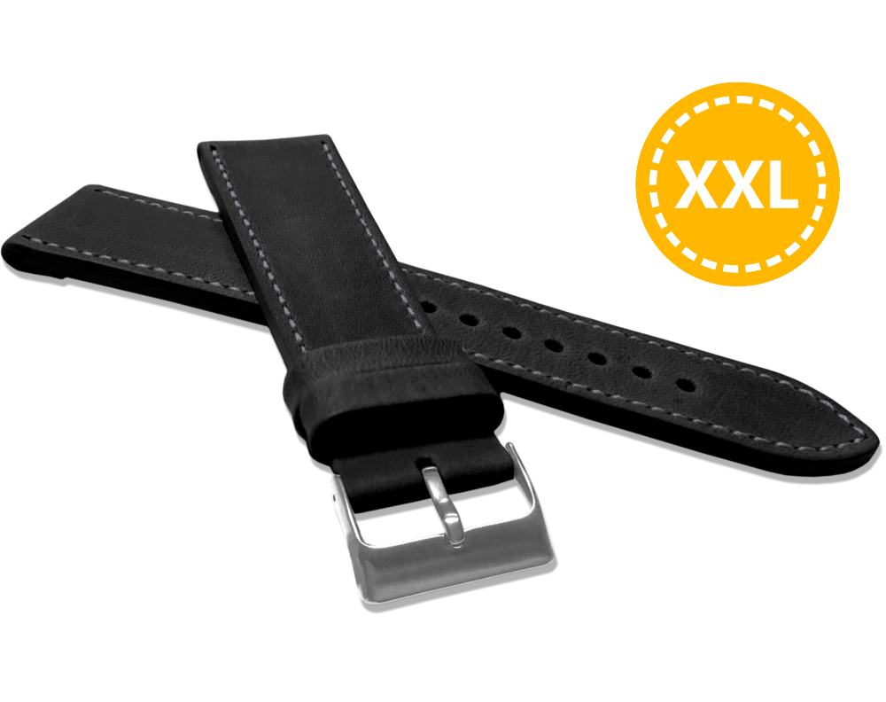 Levně LAVVU LSAXB26 XXL Prodloužený prošitý černý řemínek SPORT z luxusní kůže Top Grain - 26 XXL