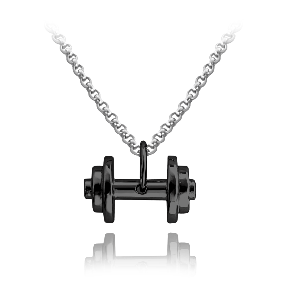Levně MINET Černý stříbrný náhrdelník FITNESS ČINKA JMAN0413BN50