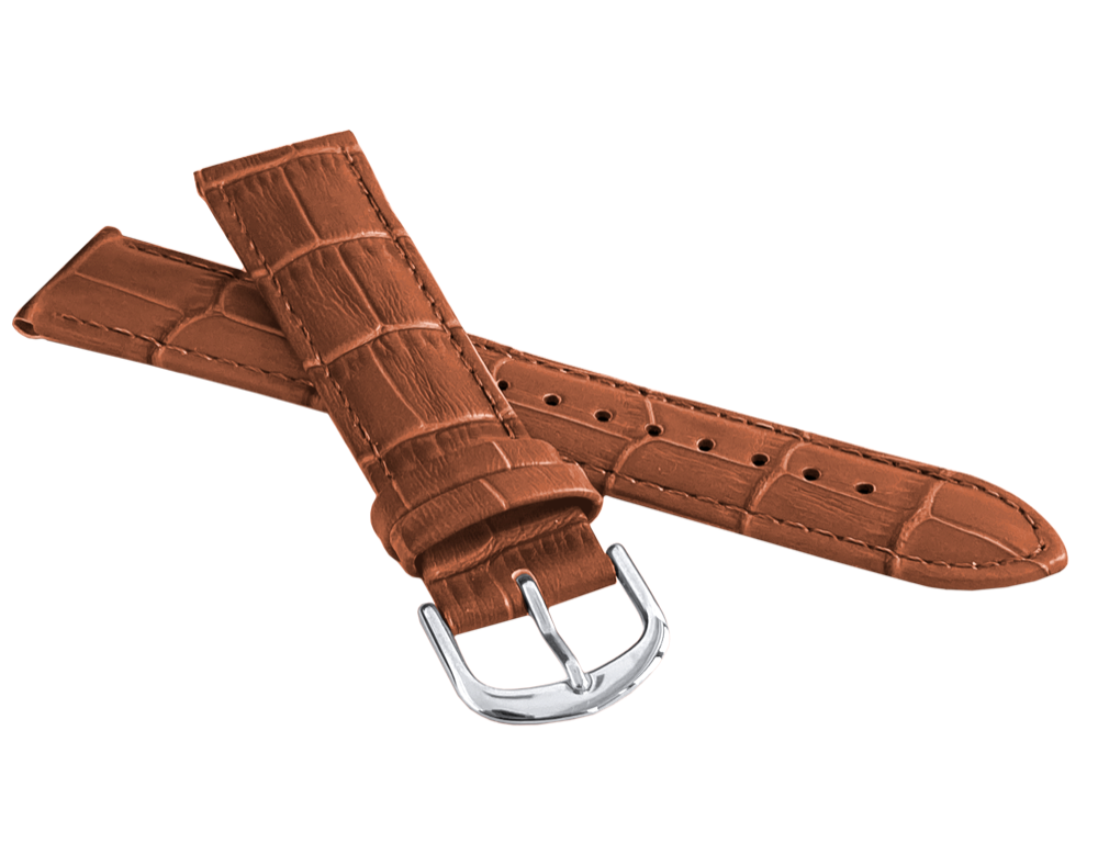 Levně LAVVU BSIUE14 Světle hnědý prošitý řemínek CROCO - 14 mm