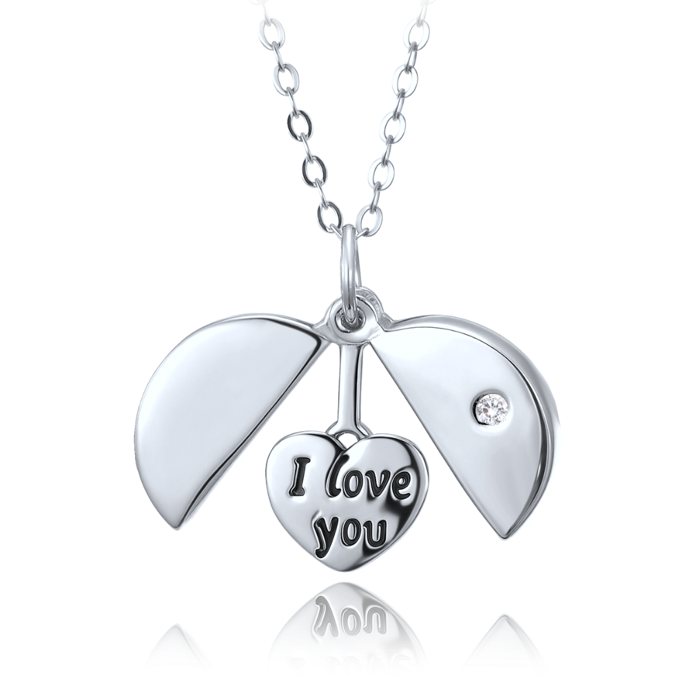 MINET Stříbrný náhrdelník s otevíracím přívěskem a srdíčkem s nápisem "I love you" JMAN0648SN45
