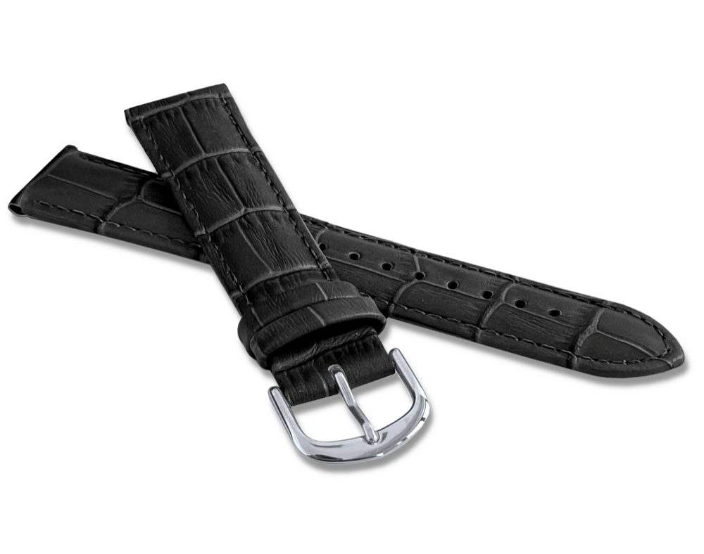 Levně MINET BSIUB20 Černý prošitý řemínek CROCO - 20 mm
