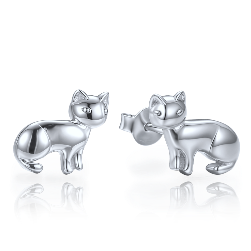 MINET Stříbrné náušnice kočky JMAS0300SE00