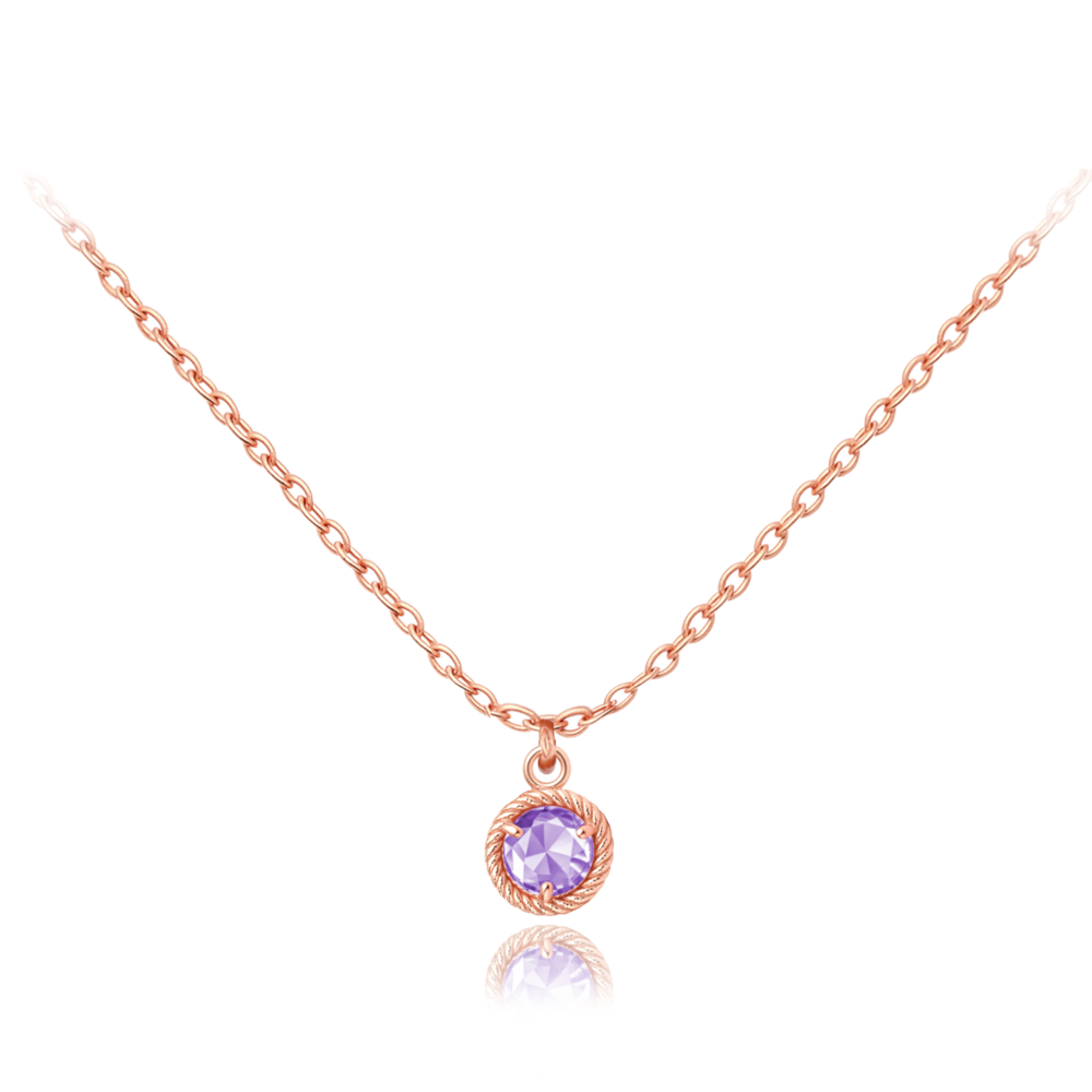 MINET Decentní zlatý rose gold náhrdelník s fialovým zirkonem Au 585/1000 1,60g JMG0318FRN46