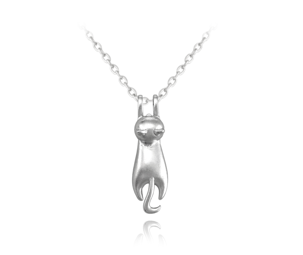 MINET Matný stříbrný náhrdelník KOČKA JMAN0223ZN45