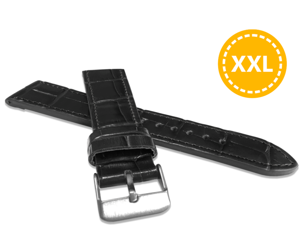 Levně LAVVU LSJXB18 XXL Prodloužený černý prošitý řemínek CROCO z luxusní kuže Top Grain - 18 mm XXL