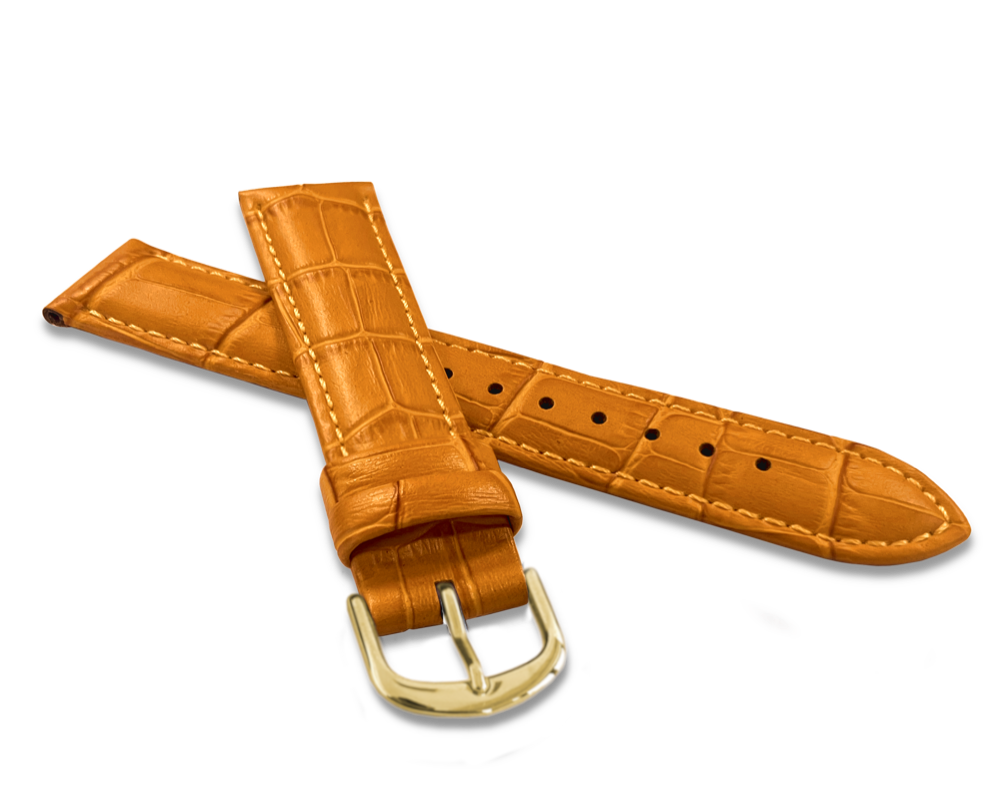 Levně Oranžový prošitý řemínek CROCO BSIGO20 se zlatou sponou - 20 mm