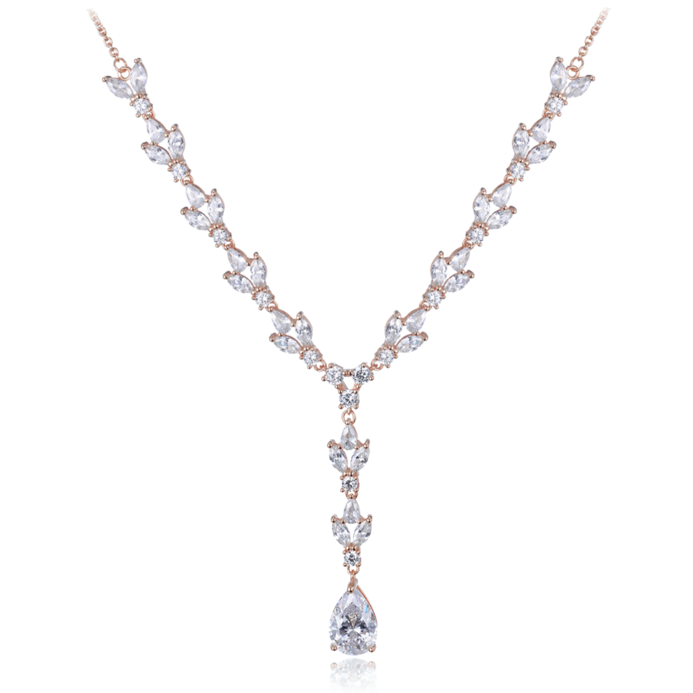 Levně MINET Luxusní rose gold stříbrný náhrdelník se zirkony Ag 925/1000 16,35g JMAS0213RN45